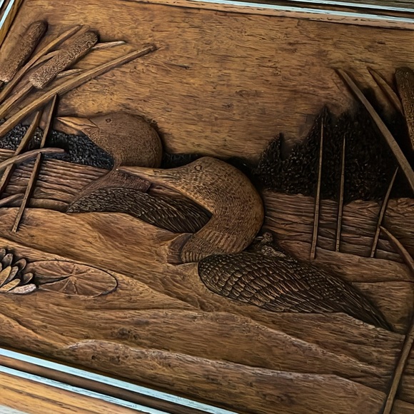 VINTAGE Kim Murray carved wood art Loons Canadiana handmade rustic cabin lake - Picture 5 of 12